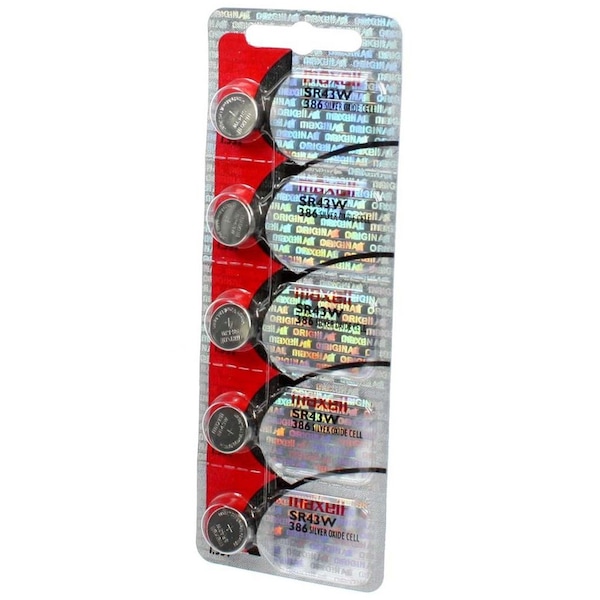 Silver Oxide Watch Battery SR43W High Drain Replaces 386, PK 5
